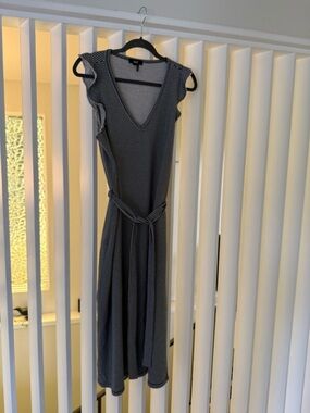 Paige Black and White Striped V-Neck Midi Dress with Tie Waist